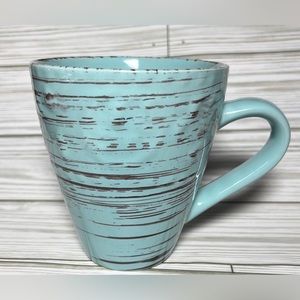 COPY - Elama Malibu Waves Turquoise embossed tapered stoneware Coffee Tea mug